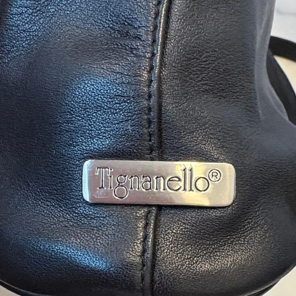 Tignanello Black Leather Sling Backpack Convertible Travel Bag